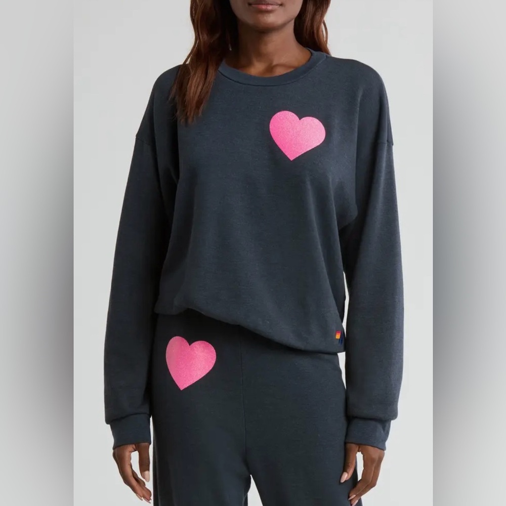 Aviator Nation Crewneck Glitter Heart Sweatshirt ~ NWT Size M - Picture 3 of 6